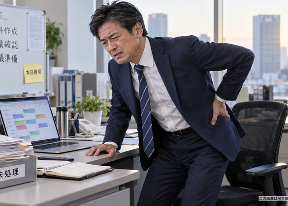急な腰痛で、残った仕事が手につかず困っている男性