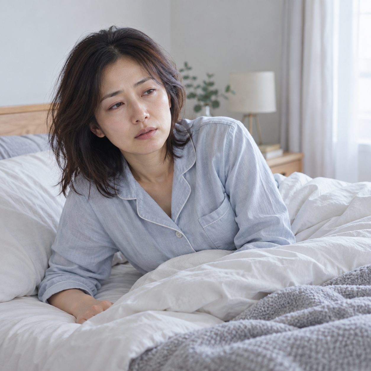 朝、だるさでなかなか起きられない女性