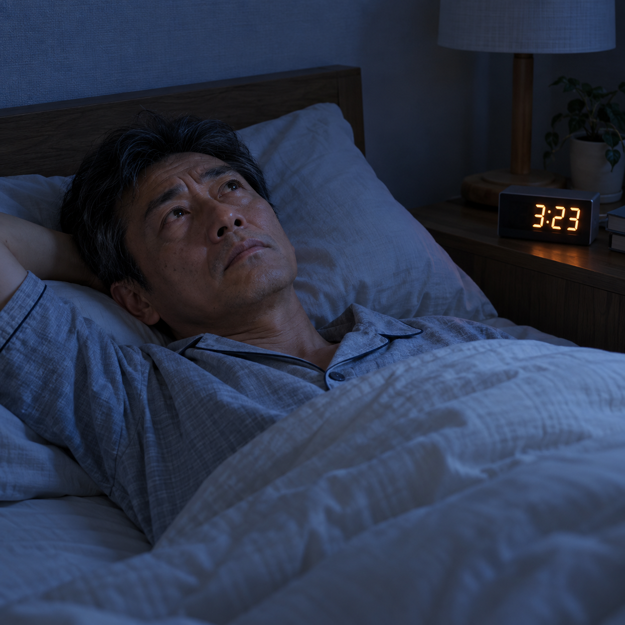 寝付けない男性